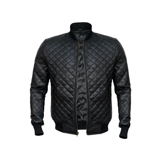 Men’s Black Diamond Quilted Genuine Leather Jacket