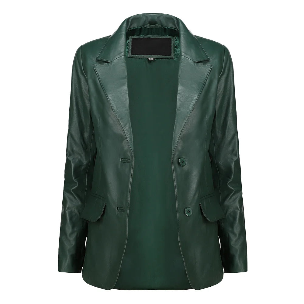 Women’s Classic Green Leather Blazer