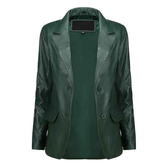 Women’s Classic Green Leather Blazer