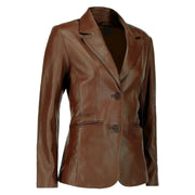Women’s Dark Brown Lambskin Leather Blazer with Two-Button Closure