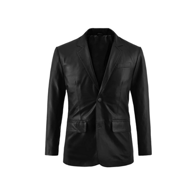 Men’s Black Lambskin Leather Blazer with Two-Button Closure