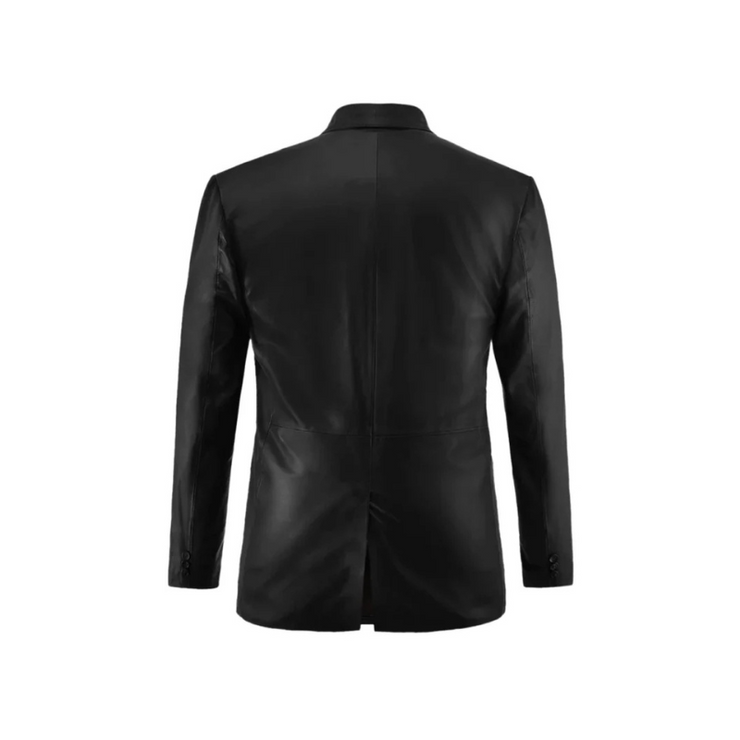 Men’s Black Lambskin Leather Blazer with Two-Button Closure
