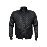 Men’s Black Diamond Quilted Genuine Leather Jacket