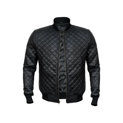 Men’s Black Diamond Quilted Genuine Leather Jacket