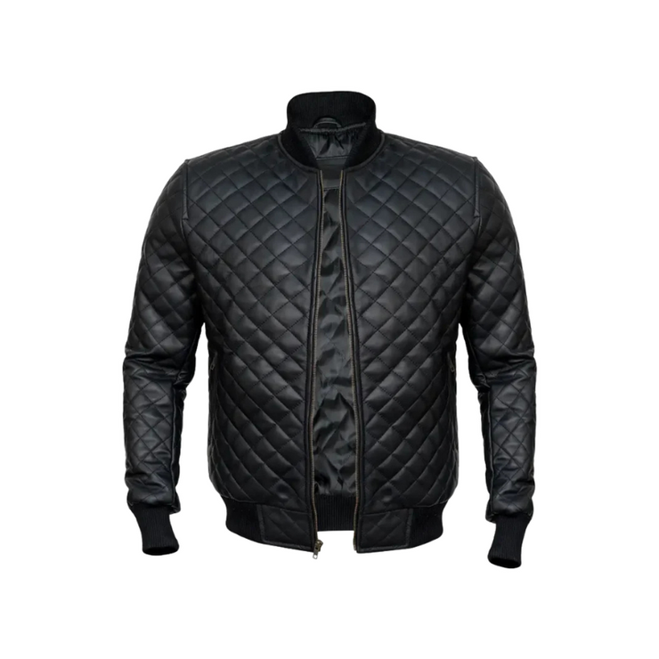 Men’s Black Diamond Quilted Genuine Leather Jacket