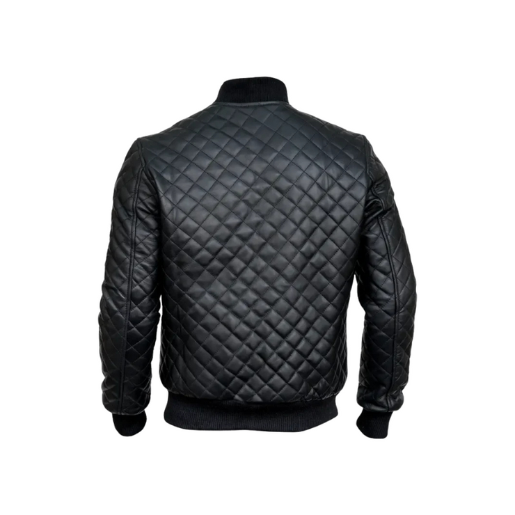 Men’s Black Diamond Quilted Genuine Leather Jacket