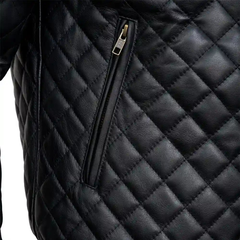 Men’s Black Diamond Quilted Genuine Leather Jacket