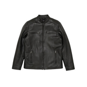 Men’s Black Lambskin Leather Motorcycle Jacket with Zipper Pockets