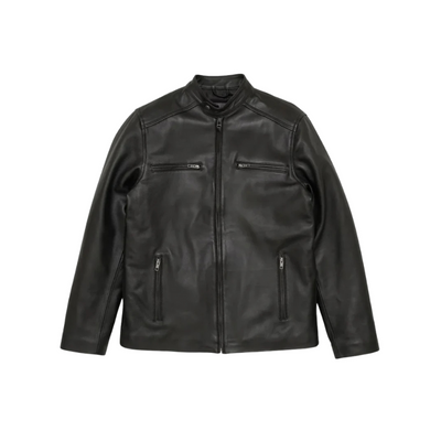 Men’s Black Lambskin Leather Motorcycle Jacket with Zipper Pockets