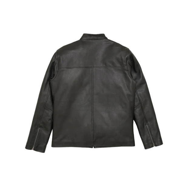 Men’s Black Lambskin Leather Motorcycle Jacket with Zipper Pockets