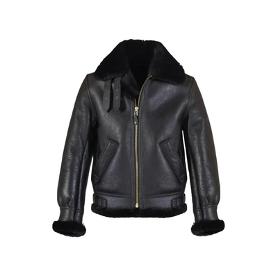 Men’s Black B-3 Shearling Leather Bomber Jacket