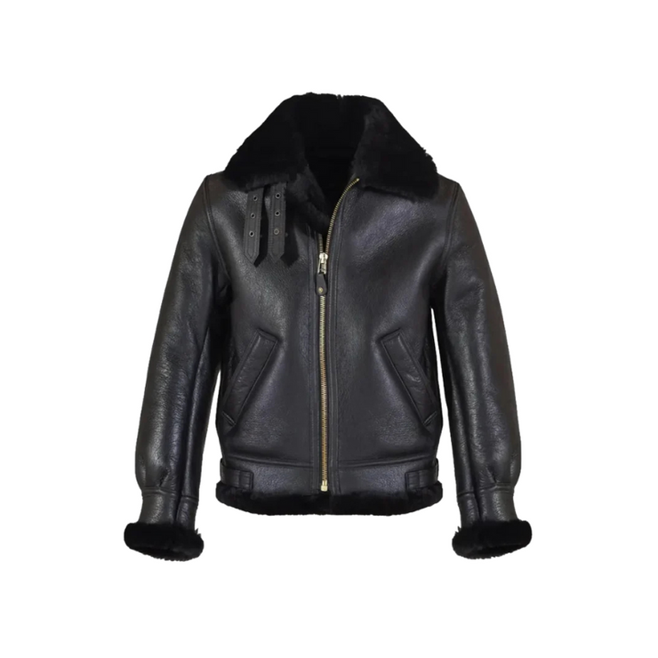 Men’s Black B-3 Shearling Leather Bomber Jacket