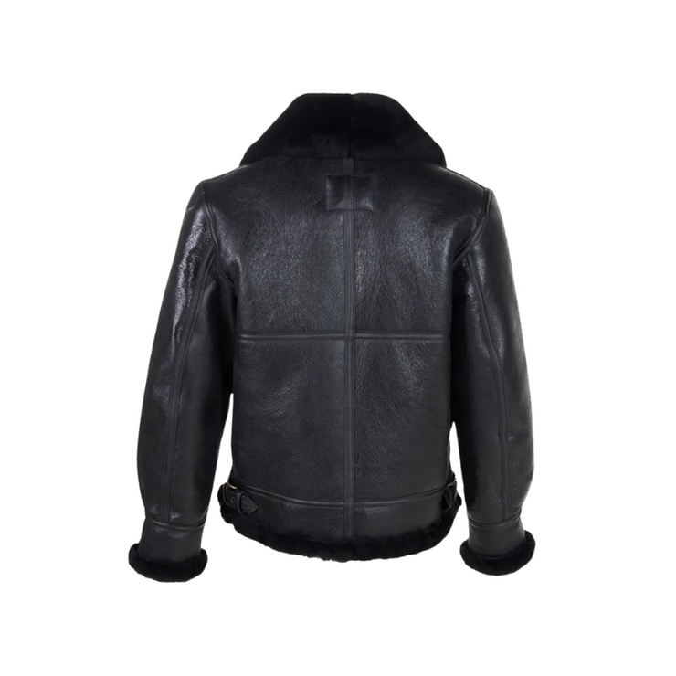 Men’s Black B-3 Shearling Leather Bomber Jacket