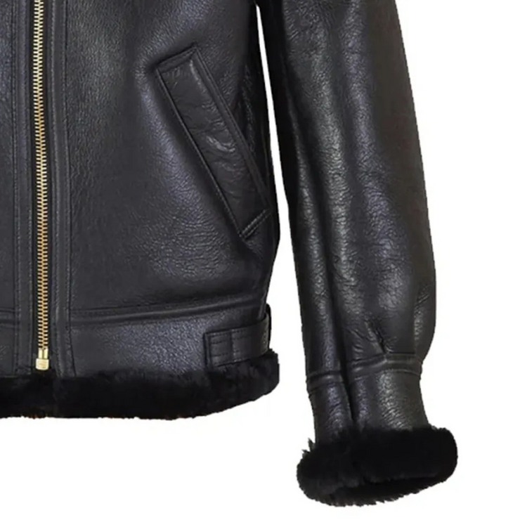Men’s Black B-3 Shearling Leather Bomber Jacket