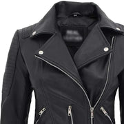 Women’s Black Biker Leather Jacket with Padded Design