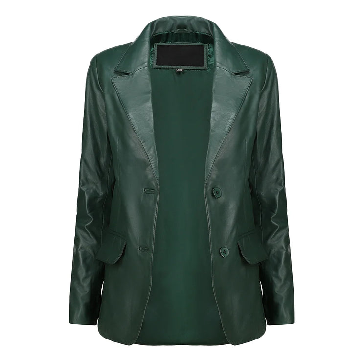 Women’s Classic Green Leather Blazer