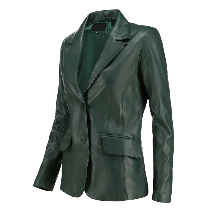 Women’s Classic Green Leather Blazer