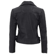Women’s Black Biker Leather Jacket with Padded Design